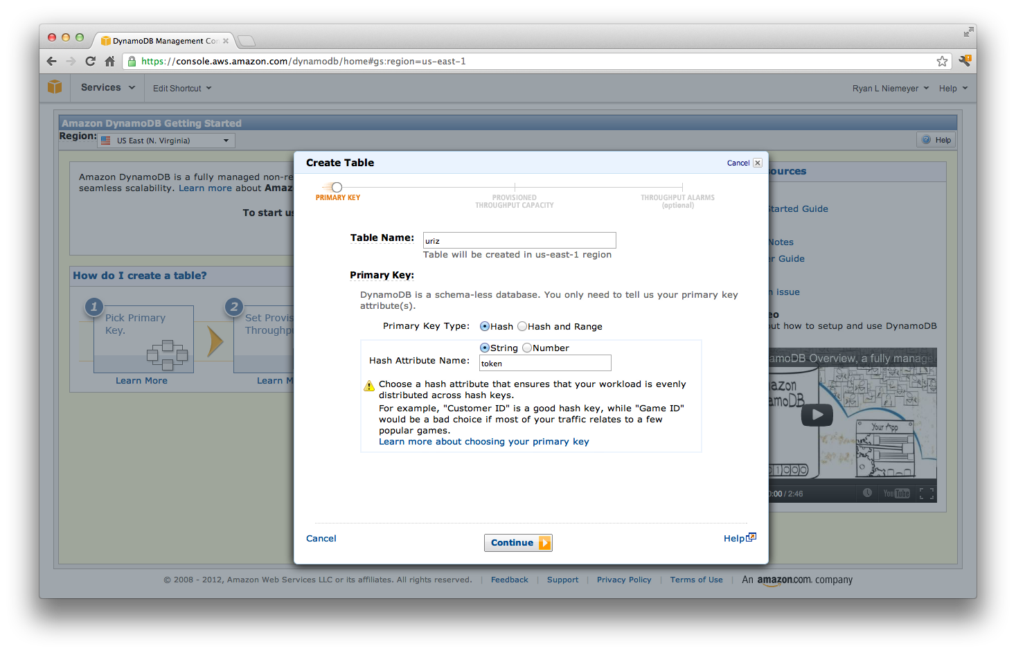 DynamoDB Add uriz Table
