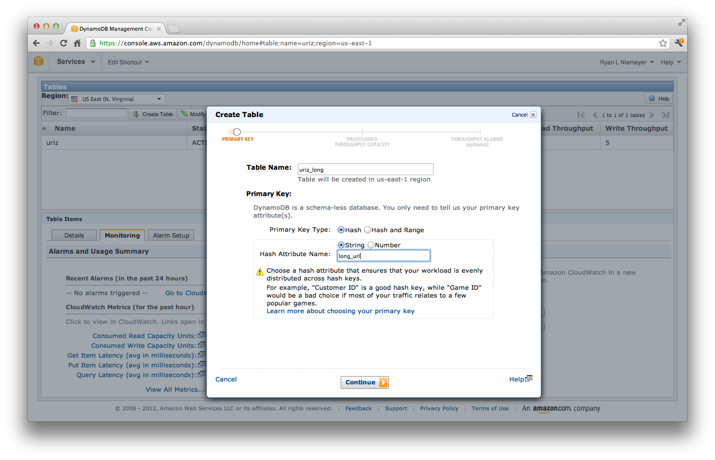 DynamoDB Add uriz_long Table