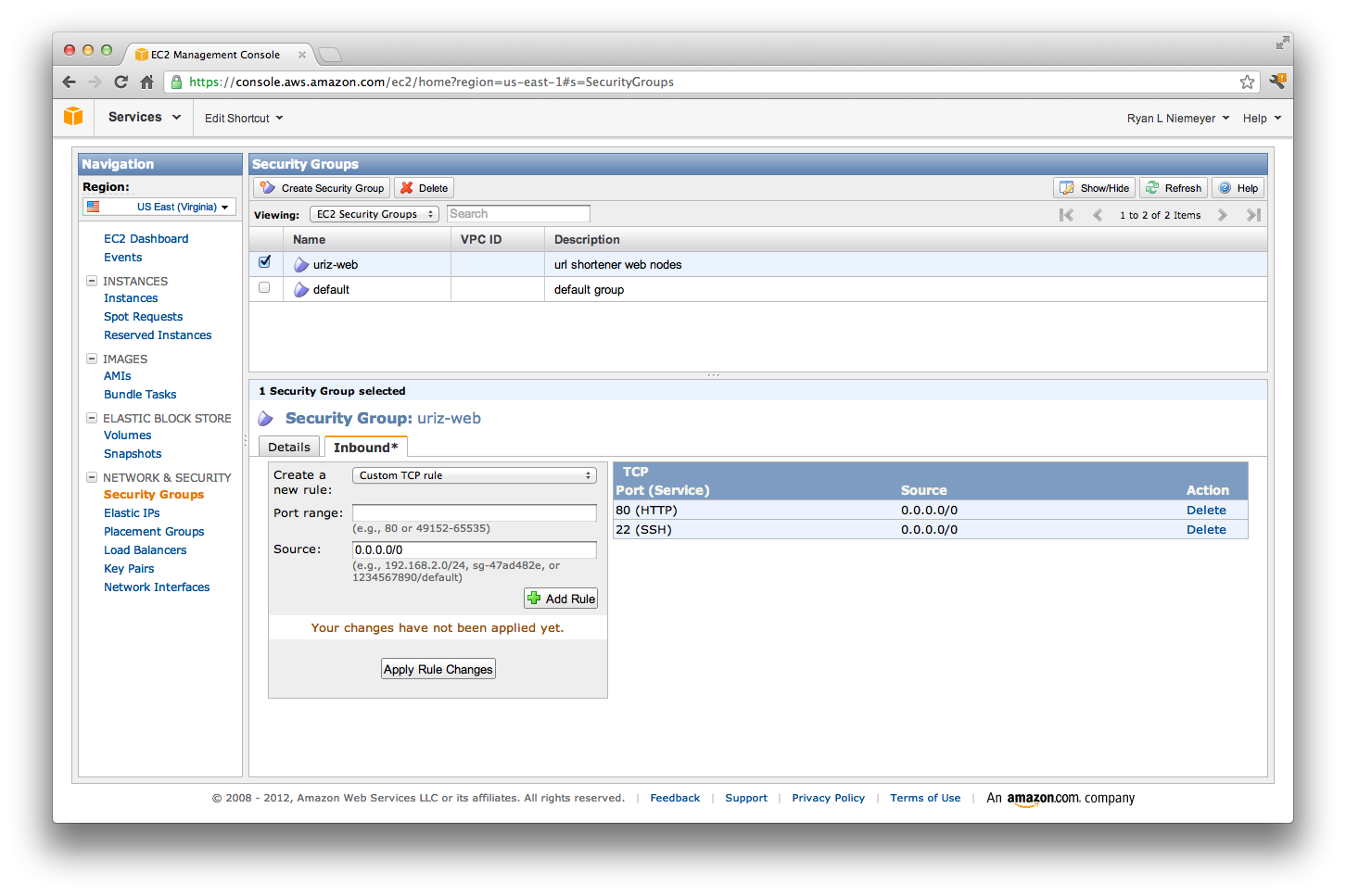 Open Ports 22 and 80 in Security Group